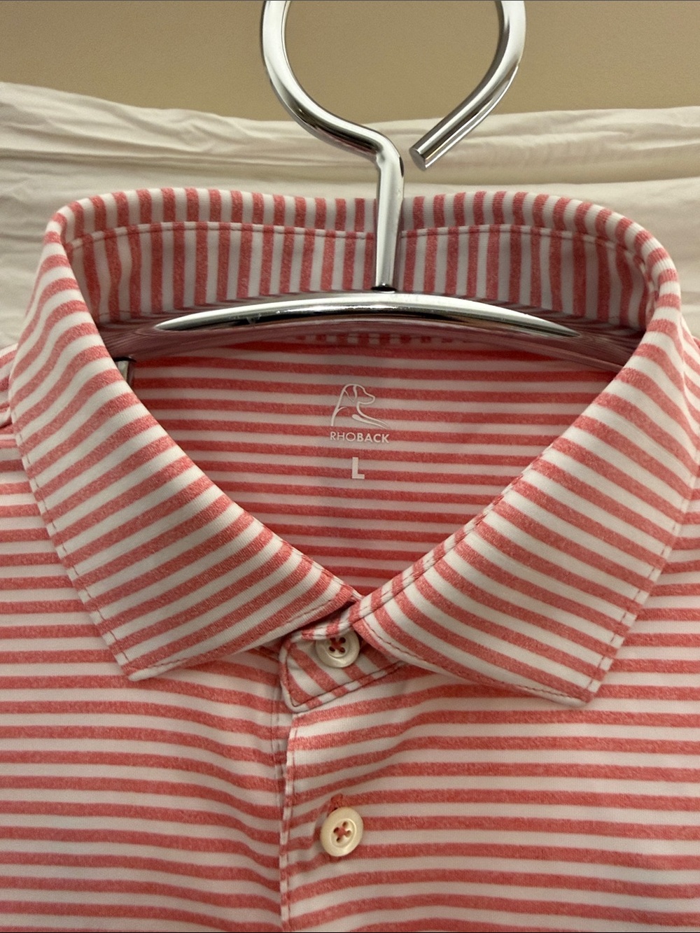 Rhoback Pink & White Striped Performance Polo - Picture 3 of 5